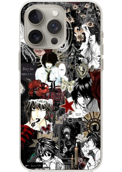 iPhone 15 Pro Max Uyumlu Death Note Kolaj Tasarımlı Baskılı Silikon Kılıf