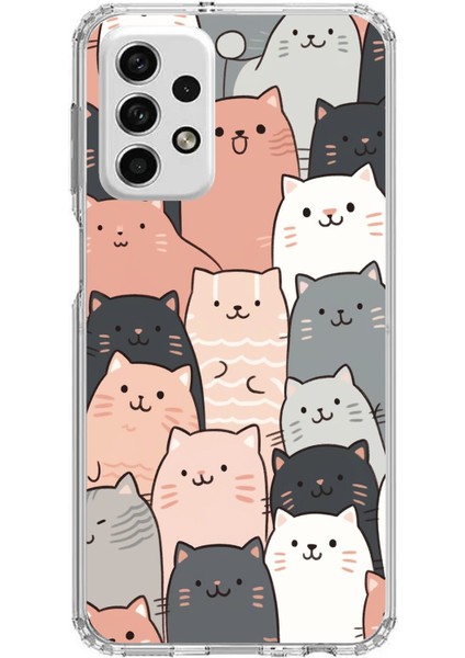 Samsung Galaxy A73 Uyumlu Pufi Kedicikler Tasarımlı Baskılı Silikon Kılıf