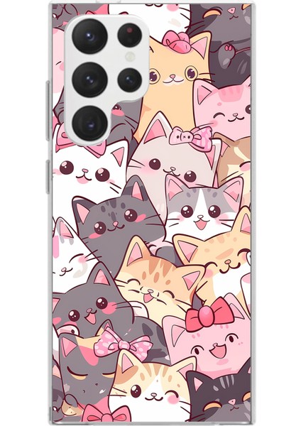 Samsung Galaxy S22 Ultra Uyumlu Sevimli Kediler Baskılı Silikon Kılıf