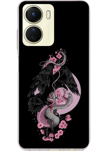 Vivo Y16 Uyumlu Pembe Siyah Yılan Baskılı Silikon Kılıf