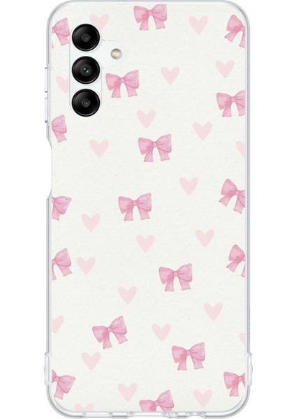Samsung Galaxy A04S Uyumlu Fiyonklar ve Pembe Kalpler Baskılı Silikon Kılıf