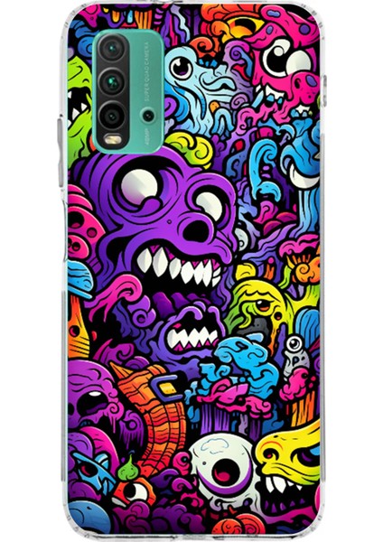 Redmi 9t - Poco M3 Uyumlu Psikodeli Renkli Canavarlar Baskılı Silikon Kılıf