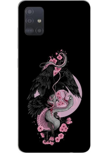 Samsung Galaxy A51 Uyumlu Pembe Siyah Yılan Baskılı Silikon Kılıf