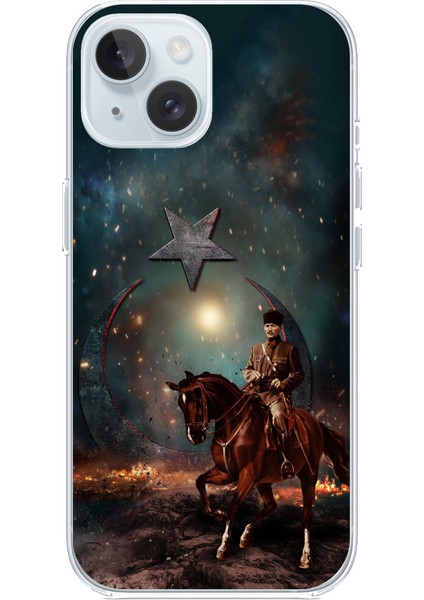 iPhone 15 Uyumlu Atatürk At Üstünde Zafer Baskılı Silikon Kılıf