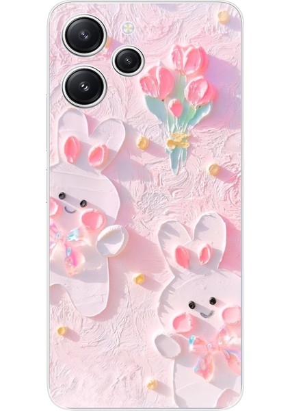 Redmi 12 Uyumlu Sevimli Tavşanlar Baskılı Silikon Kılıf