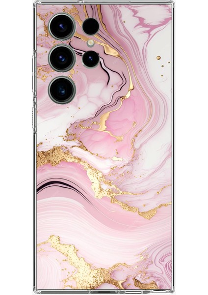 Samsung Galaxy S24 Ultra Uyumlu Pembe Mermer Baskılı Silikon Kılıf