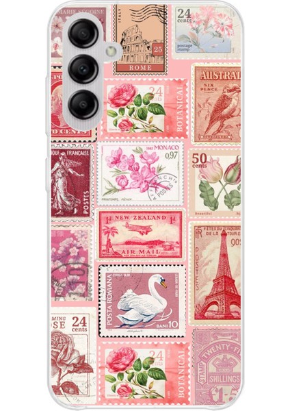 Samsung Galaxy A14 Uyumlu Pembe Posta Pulları Baskılı Silikon Kılıf