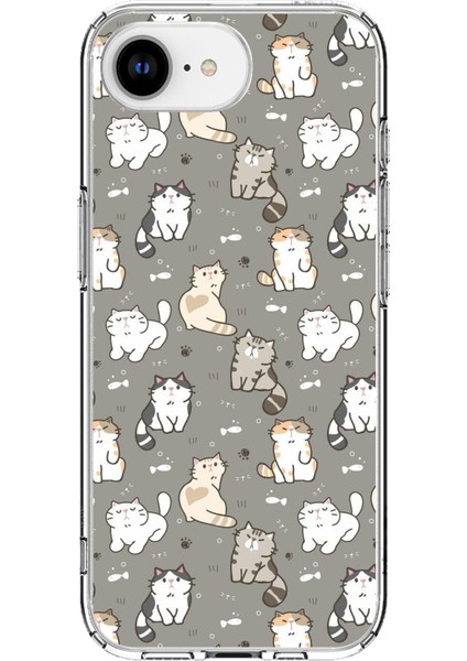 iPhone 16E Uyumlu Minik Sevimli Kediler Baskılı Silikon Kılıf