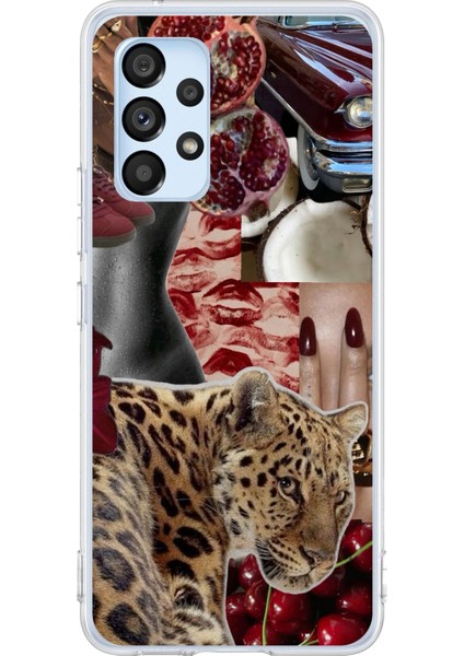 Samsung Galaxy A53 Uyumlu Leopar Kırmızı Vibes Baskılı Silikon Kılıf