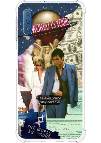 Samsung Galaxy A7 2018 Uyumlu Elvira Hancock & Tony Montana Tasarımlı Baskılı Silikon Kılıf