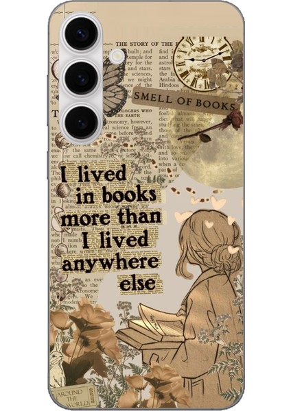 Galaxy S24 Fe Uyumlu Kitap Okuyan Kadın Retro Baskılı Silikon Kılıf