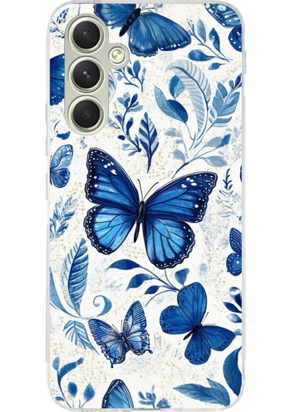 Samsung Galaxy A15 Uyumlu Mavi Kelebekler Baskılı Silikon Kılıf