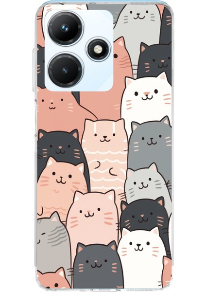 Infinix Hot 30I Uyumlu Pufi Kedicikler Tasarımlı Baskılı Silikon Kılıf