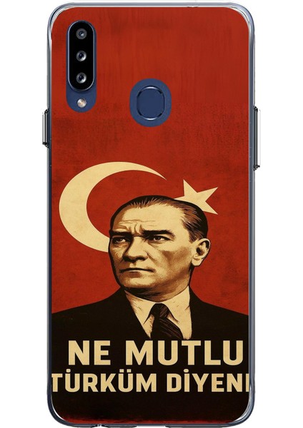 Samsung Galaxy A20S Uyumlu Ne Mutlu Türkiye Bayrak Atatürk Baskılı Silikon Kılıf