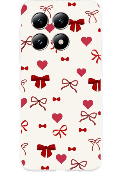 Xiaomi Mi 14T Uyumlu Bordo Kalp ve Fiyonklar Baskılı Silikon Kılıf