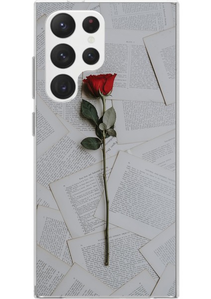 Samsung Galaxy S22 Ultra Uyumlu Kırmızı Gül Baskılı Silikon Kılıf