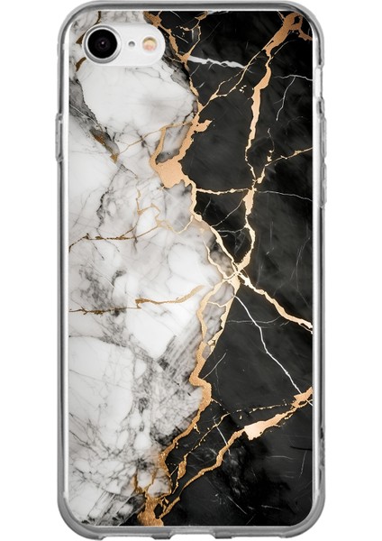 iPhone 6 - 6s Uyumlu Siyah Beyaz Mermer Baskılı Silikon Kılıf