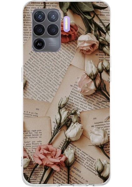 Oppo Reno 5 Lite Uyumlu Retro Gazete Güller Tasarımlı Baskılı Silikon Kılıf