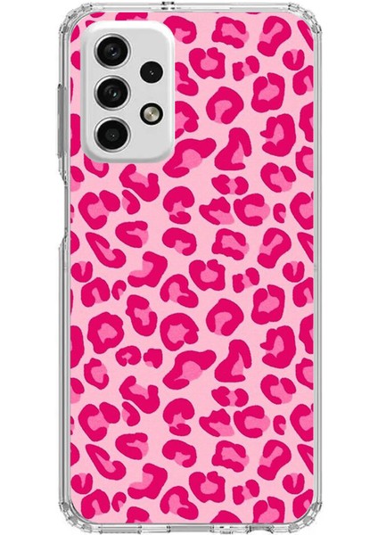 Samsung Galaxy A73 Uyumlu Pembe Leopar Tasarımlı Baskılı Silikon Kılıf