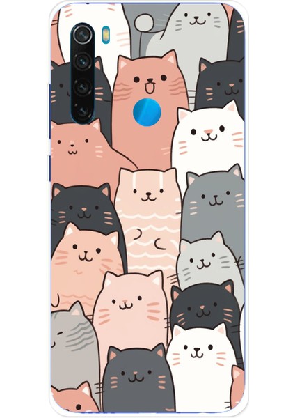 Redmi Note 8 Uyumlu Pufi Kedicikler Tasarımlı Baskılı Silikon Kılıf