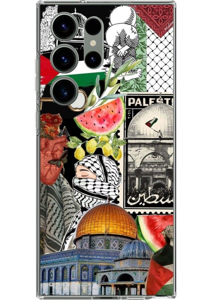 Samsung Galaxy S23 Ultra Uyumlu Filistin Özgürlük Kolajı Baskılı Silikon Kılıf