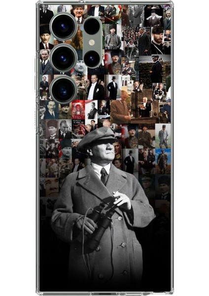 Samsung Galaxy S23 Ultra Uyumlu Atatürk Portre Kolaj Baskılı Silikon Kılıf