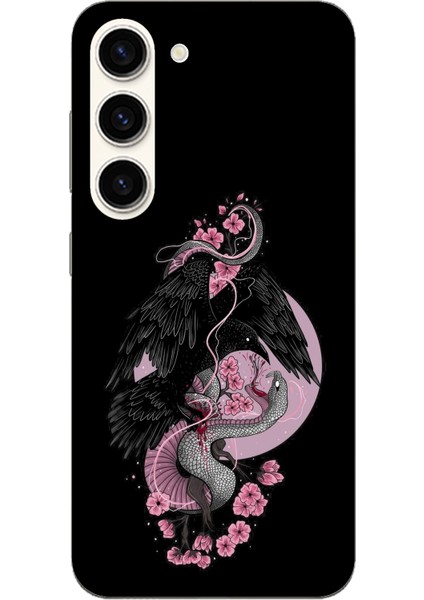 Samsung Galaxy S23 Uyumlu Pembe Siyah Yılan Baskılı Silikon Kılıf