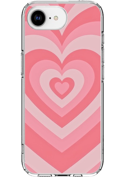 iPhone 16E Uyumlu Pembe Kalpler Baskılı Silikon Kılıf
