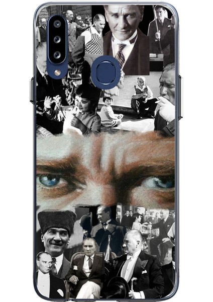 Samsung Galaxy A20S Uyumlu Atatürk Renkli Kolaj Gözler Baskılı Silikon Kılıf