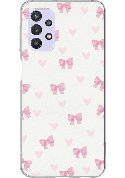 Samsung Galaxy A32 Uyumlu Fiyonklar ve Pembe Kalpler Baskılı Silikon Kılıf