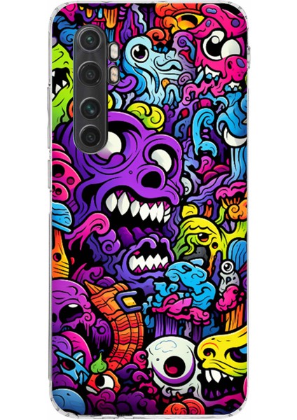 Mi Note 10 Lite Uyumlu Psikodeli Renkli Canavarlar Baskılı Silikon Kılıf