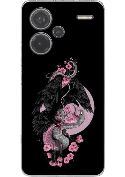 Redmi Note 13 Pro Plus 5g Uyumlu Pembe Siyah Yılan Baskılı Silikon Kılıf