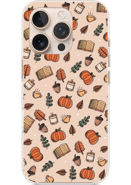 iPhone 16 Pro Max Uyumlu Sonbahar Balkabağı Baskılı Silikon Kılıf
