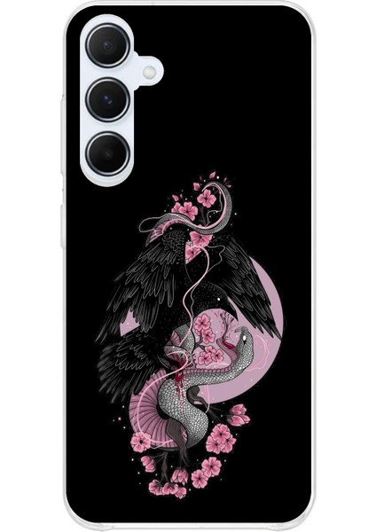 Samsung Galaxy A35 Uyumlu Pembe Siyah Yılan Baskılı Silikon Kılıf