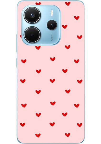 Redmi Note 14 4g Uyumlu Kırmızı Minik Kalpler Baskılı Silikon Kılıf