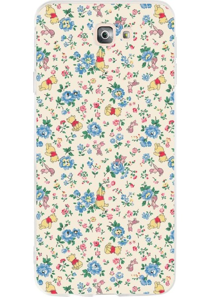 Samsung Galaxy J7 Prime Uyumlu Ayı Winnie Pooh ve Çiçekler Baskılı Silikon Kılıf