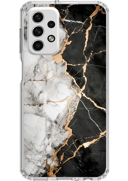 Samsung Galaxy A73 Uyumlu Siyah Beyaz Mermer Baskılı Silikon Kılıf