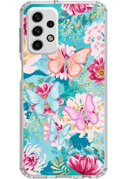 Samsung Galaxy A73 Uyumlu Kelebekler ve Çiçekler Baskılı Silikon Kılıf