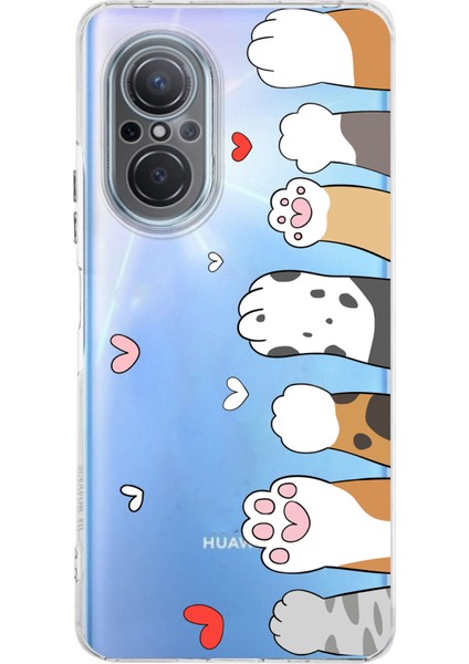 Huawei Nova 9 Se Uyumlu Sevimli Kedi Patiler Tasarımlı Baskılı Silikon Kılıf