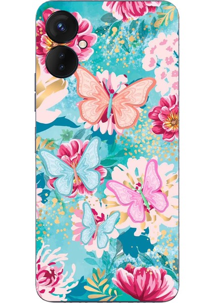 Tecno Spark 9 Pro Uyumlu Kelebekler ve Çiçekler Baskılı Silikon Kılıf