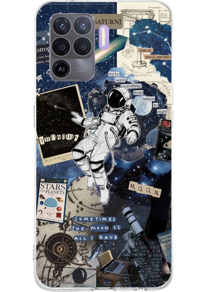 Oppo Reno 5 Lite Uyumlu Retro Astronot Tasarımlı Baskılı Silikon Kılıf