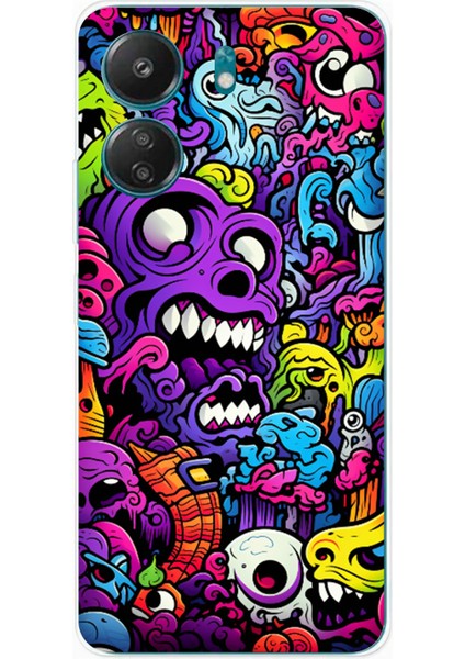 Redmi 13C - Poco C65 Uyumlu Psikodeli Renkli Canavarlar Baskılı Silikon Kılıf