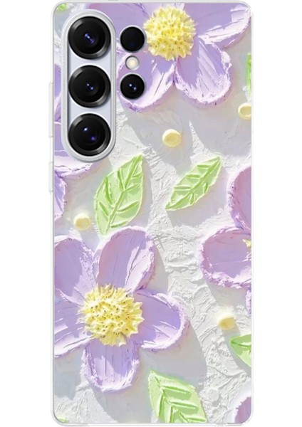 Samsung Galaxy S25 Ultra Uyumlu Mor Papatyalar Sulu Boya Baskılı Silikon Kılıf