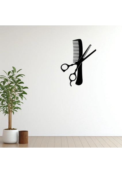 Berber Takımı Makas Tarak Görünümü Mdf Ahşap Dekoratif Işyeri Tablo 35X40