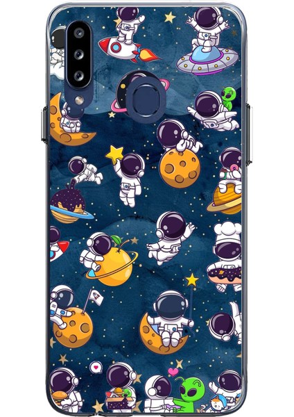 Samsung Galaxy A20S Uyumlu Minik Astronotlar Uzayda Baskılı Silikon Kılıf