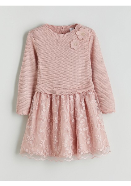 Yeni Sezon Bisiklet Yaka Uzun Kollu Kız Çocuk Elbise