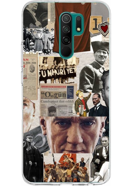 Redmi 9 Uyumlu Atatürk Cumhuriyet Kolaj Baskılı Silikon Kılıf