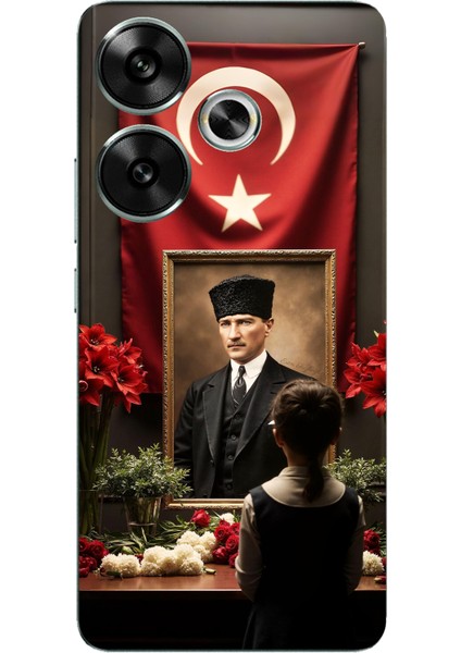 Poco F6 Uyumlu Atatürk Türk Bayrağı Tablo Baskılı Silikon Kılıf