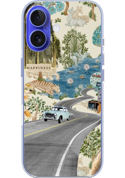 iPhone 16 Uyumlu Yeşil Sanatsal Yol Çiçekler Baskılı Silikon Kılıf