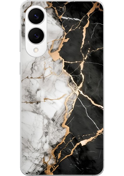 Samsung Galaxy S25 Edge Uyumlu Siyah Beyaz Mermer Baskılı Silikon Kılıf